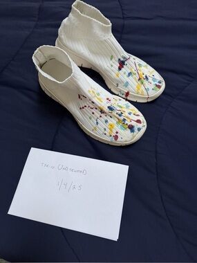 Maison Martin Margiela White Sock Loafers with Multicolor Paint Splatter